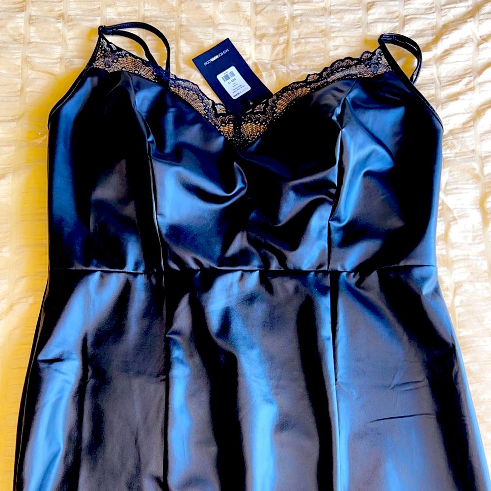 Black Pleather Mini Dress with Lace trim made by Fashion Nove Size 1X
